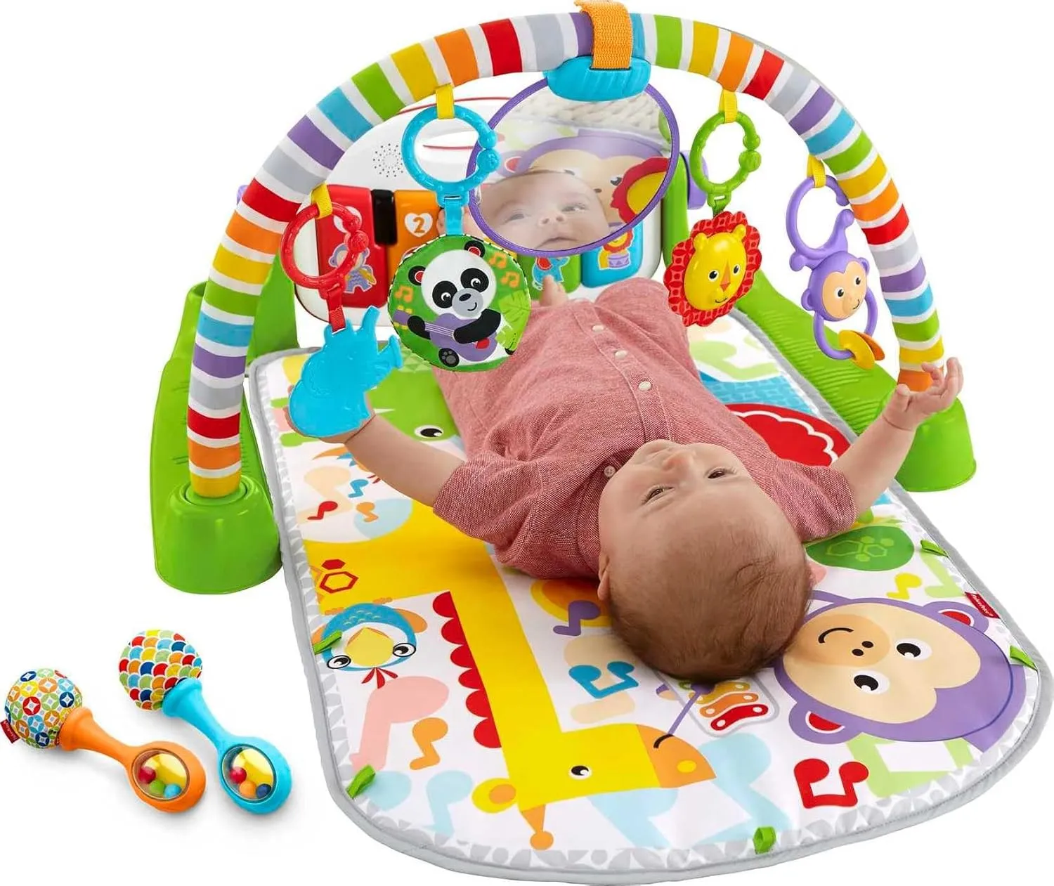 Fisher-Price Baby Playmat Deluxe Kick & Play Piano Gym for Learning & 2 Maracas Soft Rattles for Newborn to Toddler Play Ages 0  Months