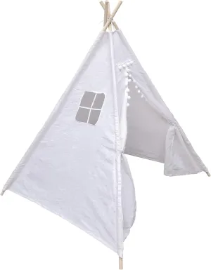 FixtureDisplays® Teepee Tent for Kids Indoor Tents, Inner Pocket, Unique Reinforcement Part - Foldable Play Tent Canvas Tipi Childrens Tents for Girls & Boys (White) 15566-NF