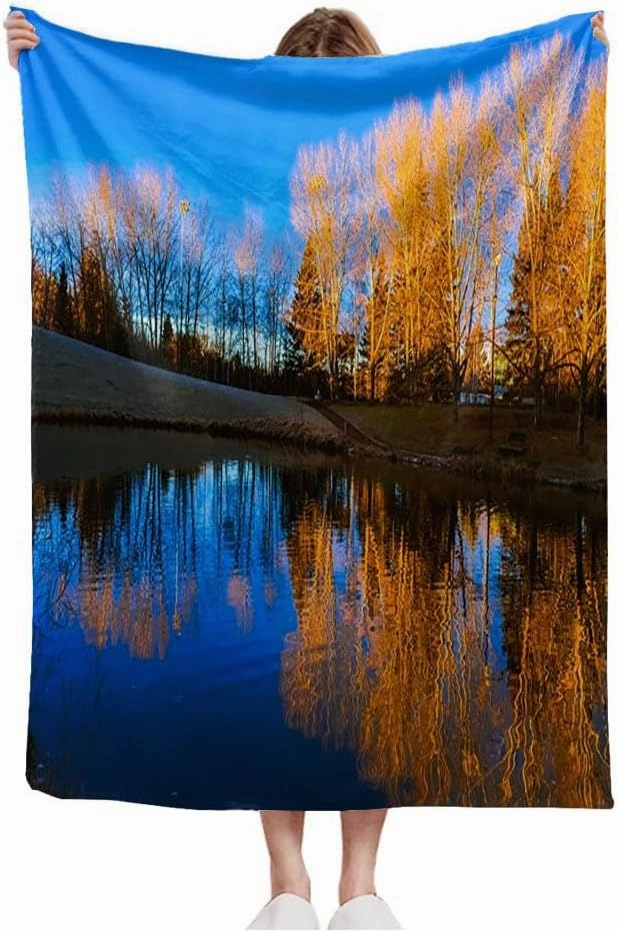 Fleece Plush Throw Blanket for WomenBeautiful Scenery Morning Clear Prairie Reflections Nature Parks Canada Reflection Trees Outdoor Blanket Soft Fuzzy Bed Blanket for Couch Sofa 40 x 50 Inches