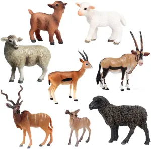 Flormoon Animal Figures 8 pcs Realistic Plastic Sheep Figurines Set Includes Black Lamb, Pronghorn Antelope etc. Science Project, Learning Educational Toys, Birthday Gift for Kids Toddlers