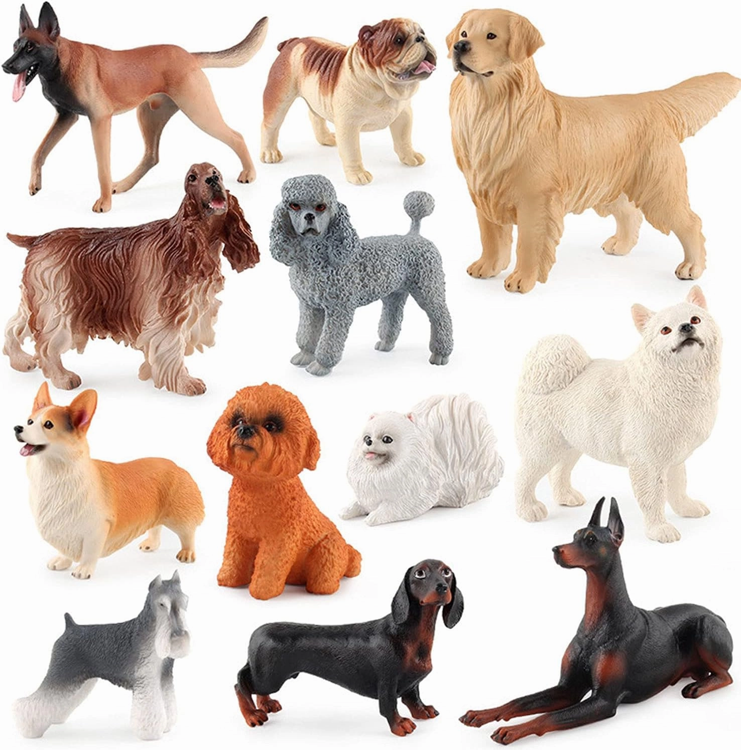 FLORMOON Animal Figures 12pcs Realistic Puppy Figures Dog Toys Action Model Science Project, Learning Educational Toys, Birthday Gift, Cake Topper for Kids