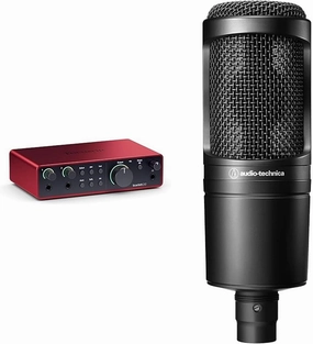 Focusrite Scarlett 2i2 4th Gen USB Audio Interface & Audio-Technica AT2020 Cardioid Condenser Studio XLR Microphone, Ideal for Project/Home Studio Applications,Black