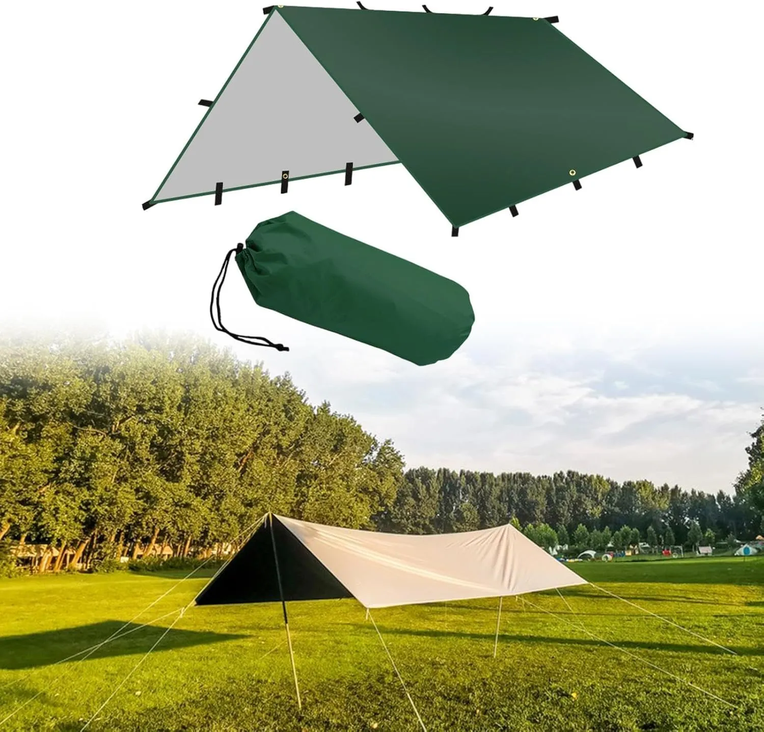 Foldable Camping Tent Tarp Awning Canopy 118x118inch Tear Resistant Versatile for Beach Picnic Polyester Fabric Waterproof