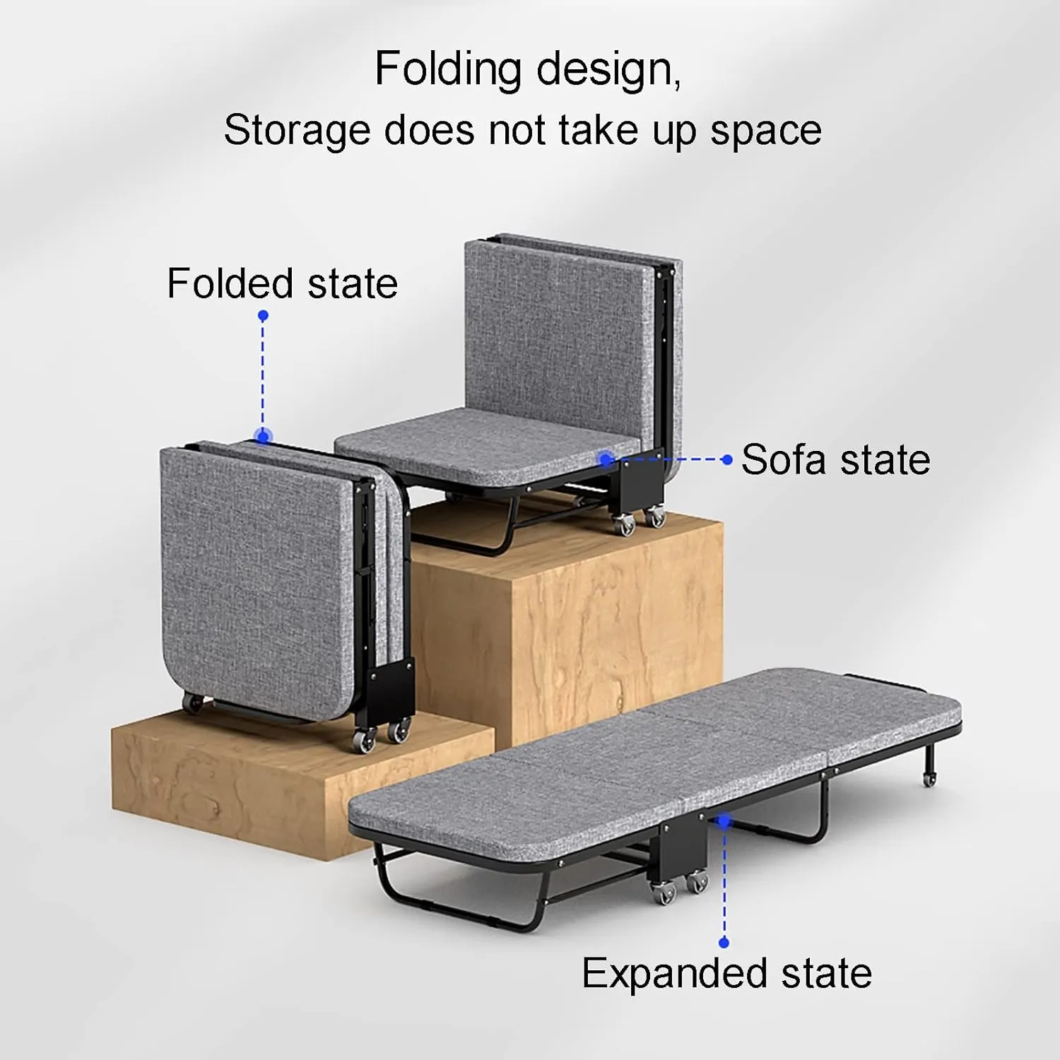 Folding Camping Cot with Mattress, Heavy Duty Sleeping Cot Bed with 6-speed Adjustment, Emergency Sleepovers Bed with Universal Wheel, 250 KG Weight Capacity, Home Office Vacation Hospital(180x90cm/70
