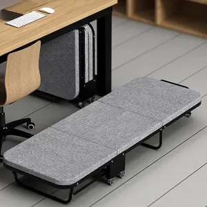 Folding Camping Cot with Mattress, Heavy Duty Sleeping Cot Bed with 6-speed Adjustment, Emergency Sleepovers Bed with Universal Wheel, 250 KG Weight Capacity, Home Office Vacation Hospital(180x90cm/70