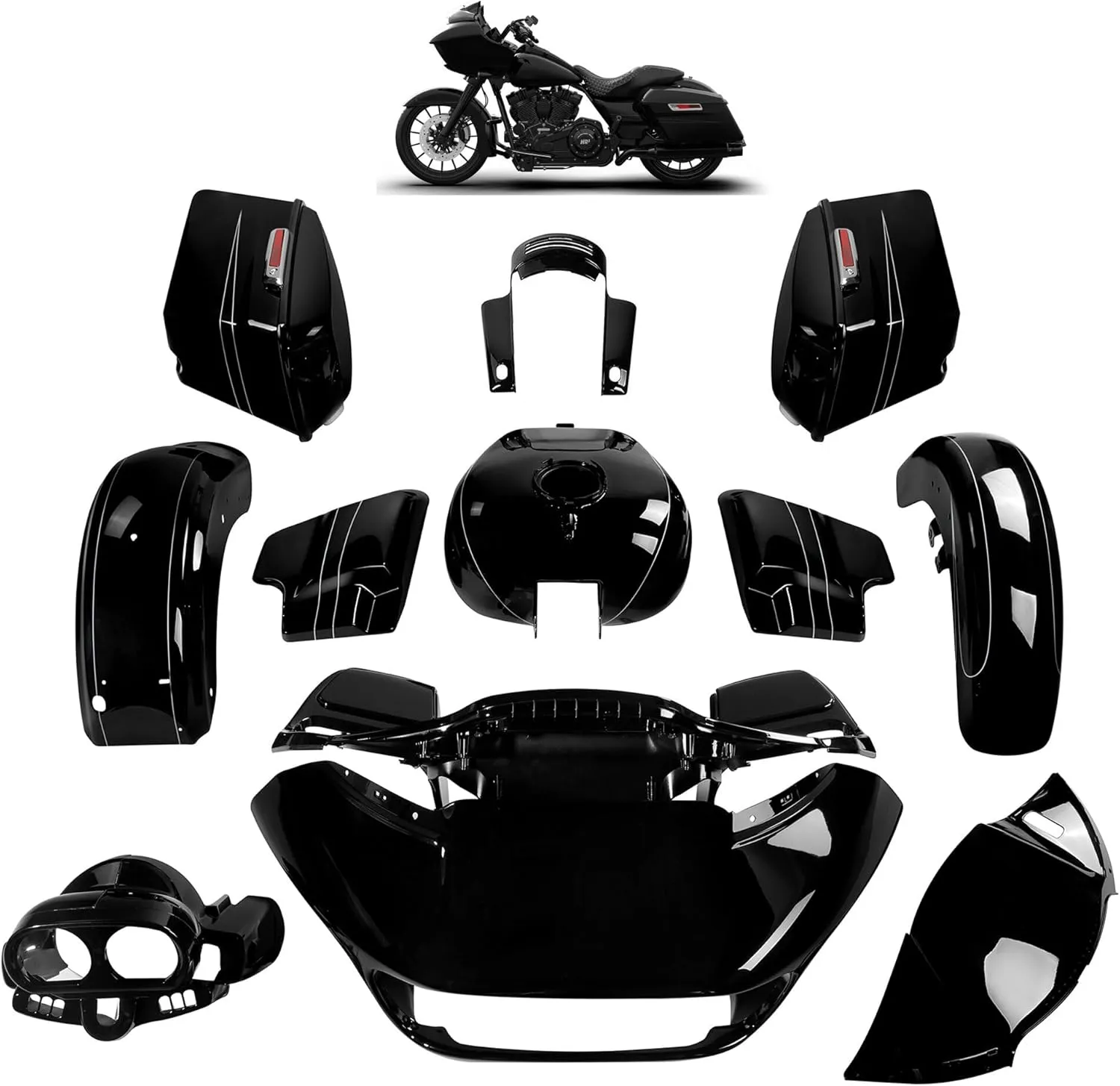 For Vivid Black Special, HR3 Color-Matched Fairing Bodywork Kit Fits for 2015-later Harley Road Glide Special FLTRXS, Stretched Saddlebags Gas Tank Inner&Outer Fairing Fender