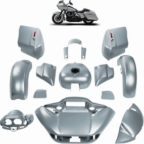 For Barracuda Silver Denim, HR3 Color-Matched Fairing Bodywork Kit Fits for 2015-later Harley Road Glide Special FLTRXS, Stretched Saddlebags Gas Tank Inner&Outer Fairing Fender