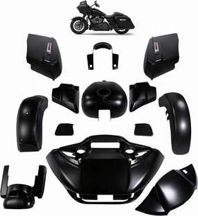 For Black Denim, HR3 Color-Matched Fairing Bodywork Kit Fits for 2015-later Harley Road Glide Special FLTRXS, Stretched Saddlebags Gas Tank Inner&Outer Fairing Fender