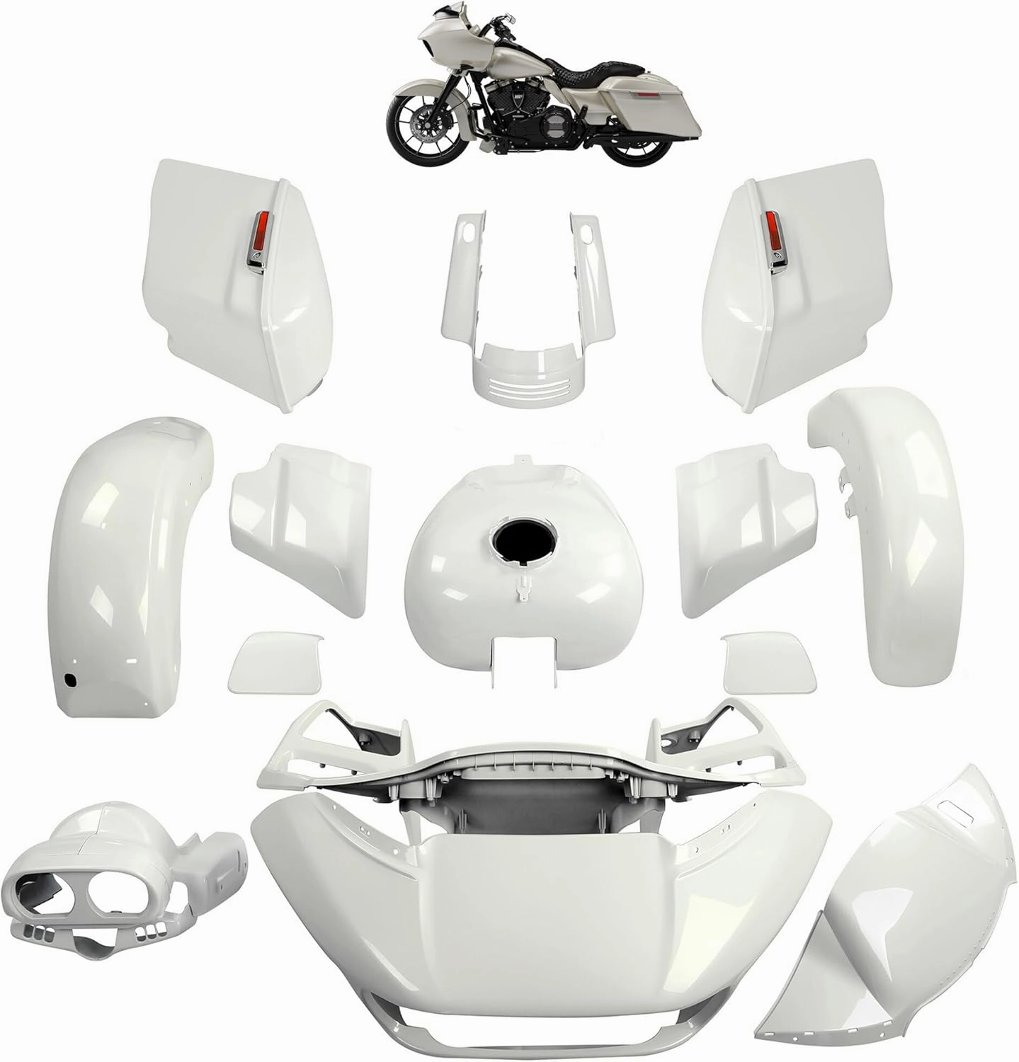 For Bonneville Salt Pearl, HR3 Color-Matched Fairing Bodywork Kit Fits for 2015-later Harley Road Glide Special FLTRXS, Stretched Saddlebags Gas Tank Inner&Outer Fairing Fender