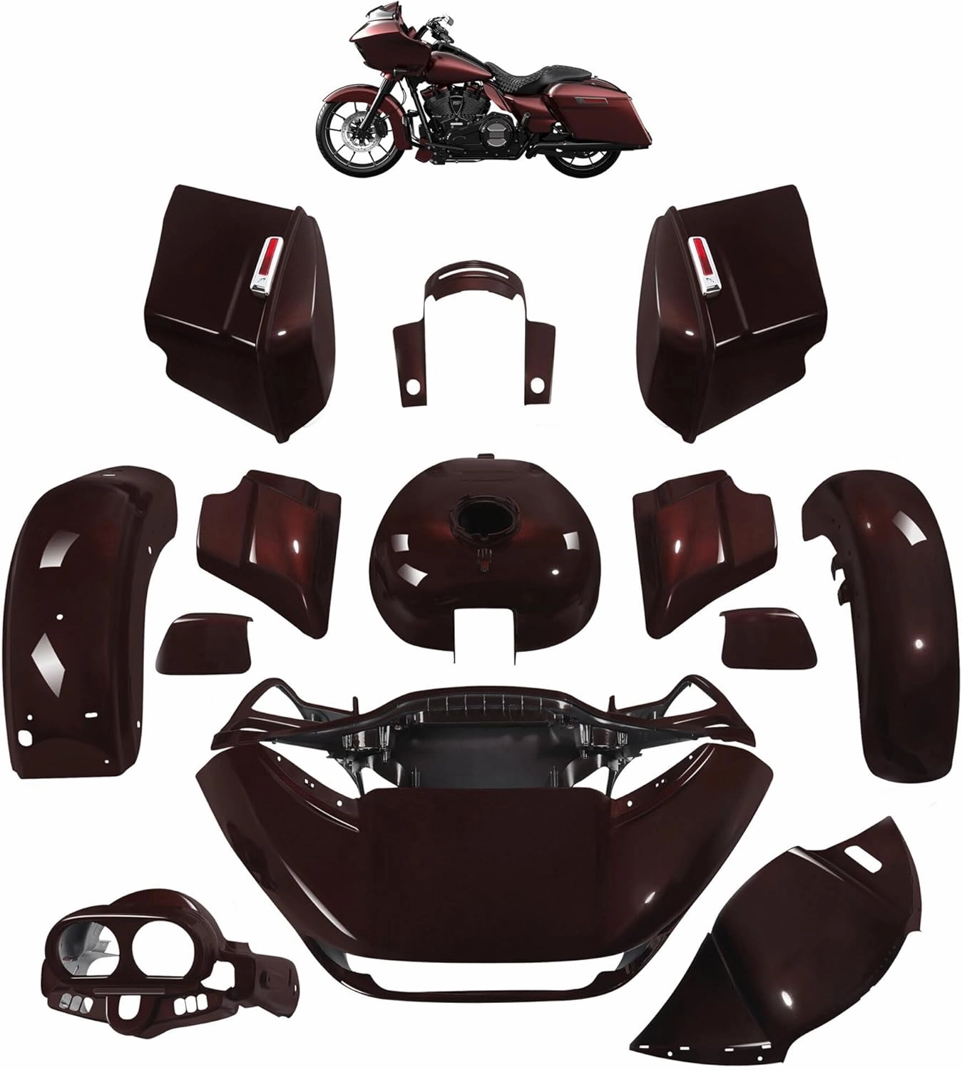 For Midnight Crimson, HR3 Color-Matched Fairing Bodywork Kit Fits for 2015-later Harley Road Glide Special FLTRXS, Stretched Saddlebags Gas Tank Inner&Outer Fairing Fender
