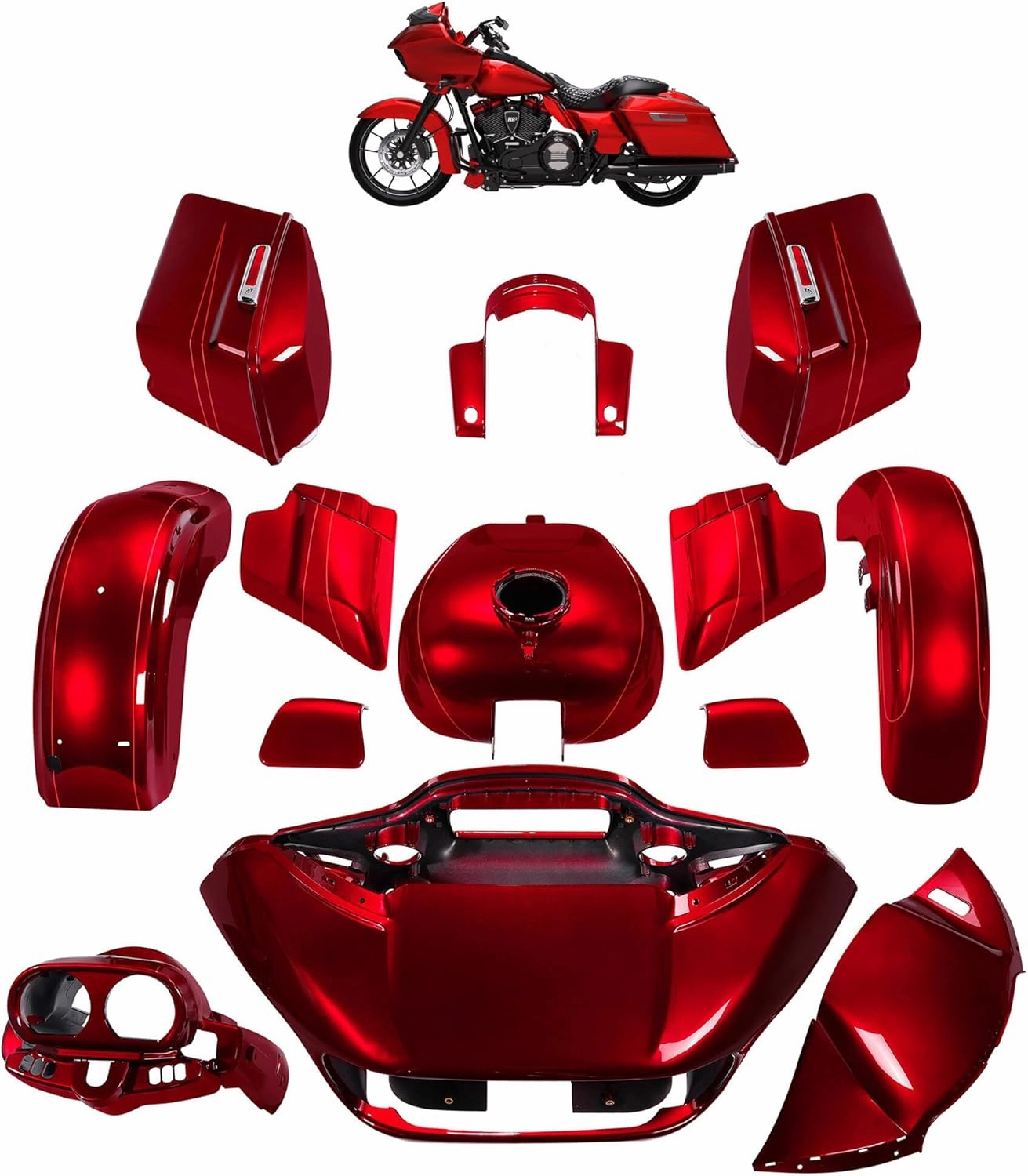 For Velocity Red Sunglo, HR3 Color-Matched Fairing Bodywork Kit Fits for 2015-later Harley Road Glide Special FLTRXS, Stretched Saddlebags Gas Tank Inner&Outer Fairing Fender