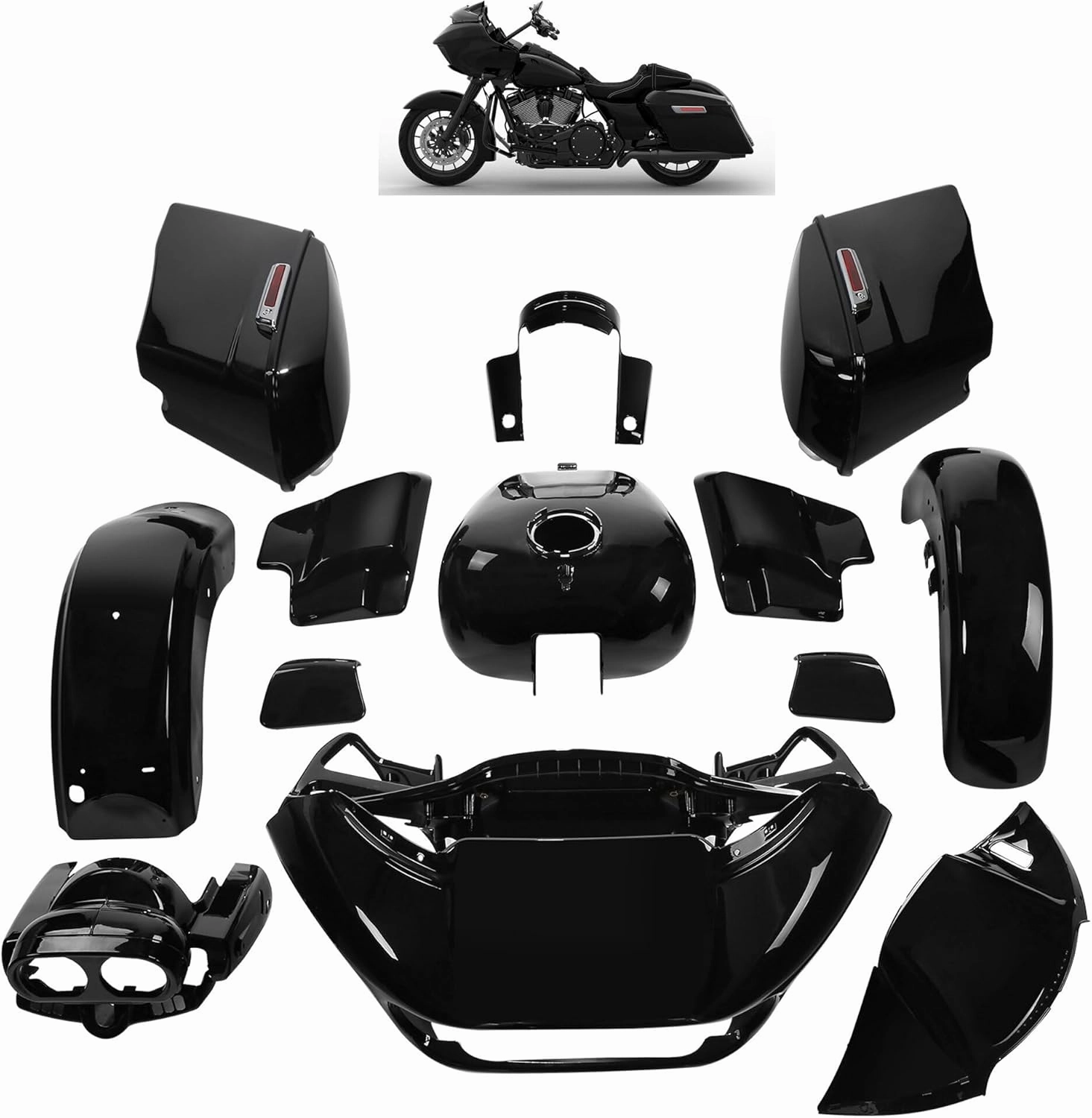 For Vivid Black, HR3 Color-Matched Fairing Bodywork Kit Fits for 2015-later Harley Road Glide Special FLTRXS, Stretched Saddlebags Gas Tank Inner&Outer Fairing Fender