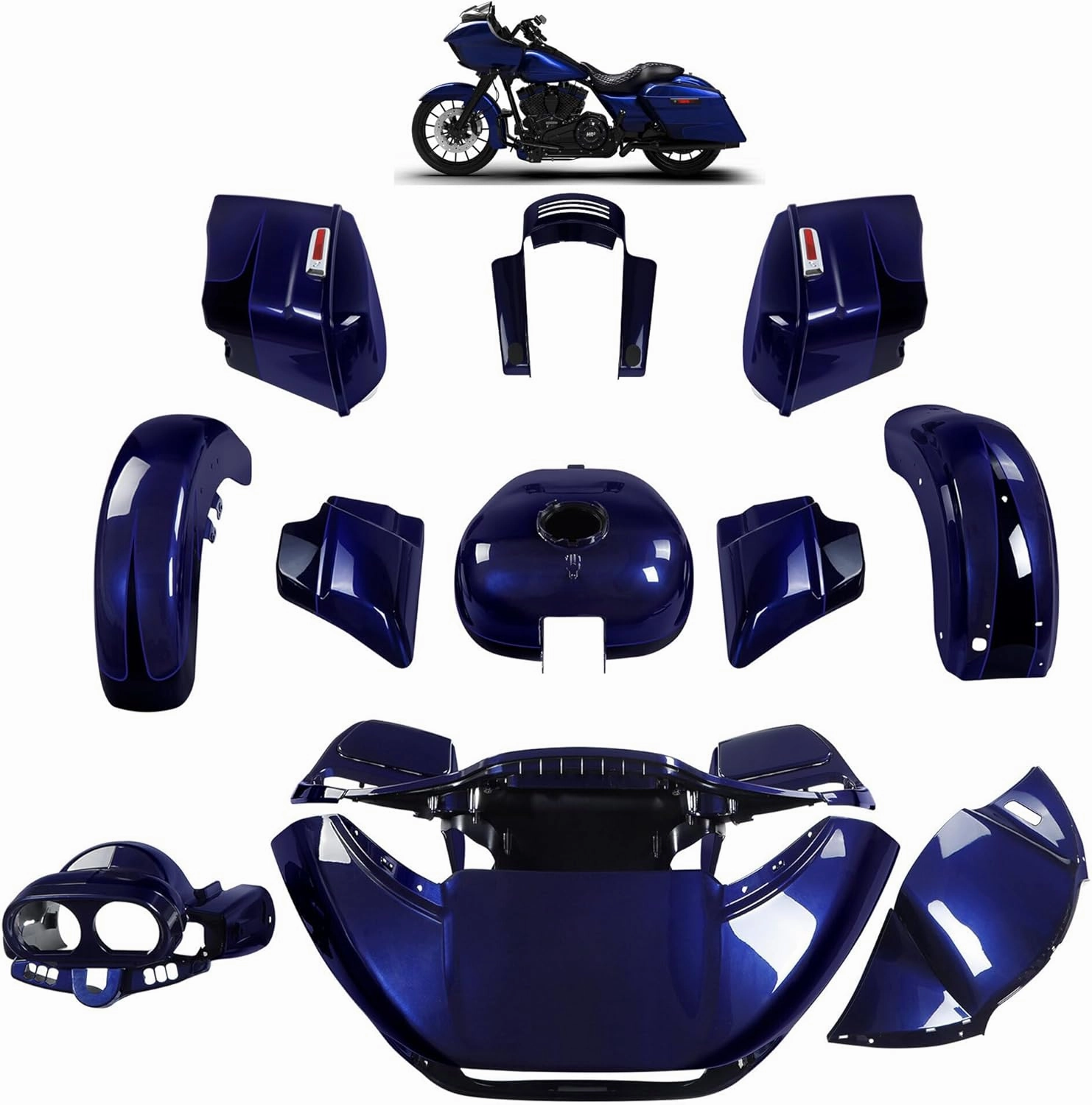 For Zephyr Blue/Black Sunglo, HR3 Color-Matched Fairing Bodywork Kit Fits for 2015-later Harley Road Glide Special FLTRXS, Stretched Saddlebags Gas Tank Inner&Outer Fairing Fender