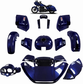 For Zephyr Blue/Black Sunglo, HR3 Color-Matched Fairing Bodywork Kit Fits for 2015-later Harley Road Glide Special FLTRXS, Stretched Saddlebags Gas Tank Inner&Outer Fairing Fender