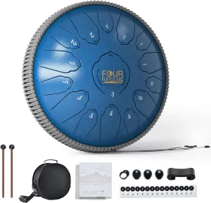FOUR UNCLES Rain Drum for Outside, Steel Tongue Drum -13 Inch 15 Notes - Hand Pan Drums with Travel Bag,Music Book & Mallets, Musical Instruments Gifts for Family and Friends