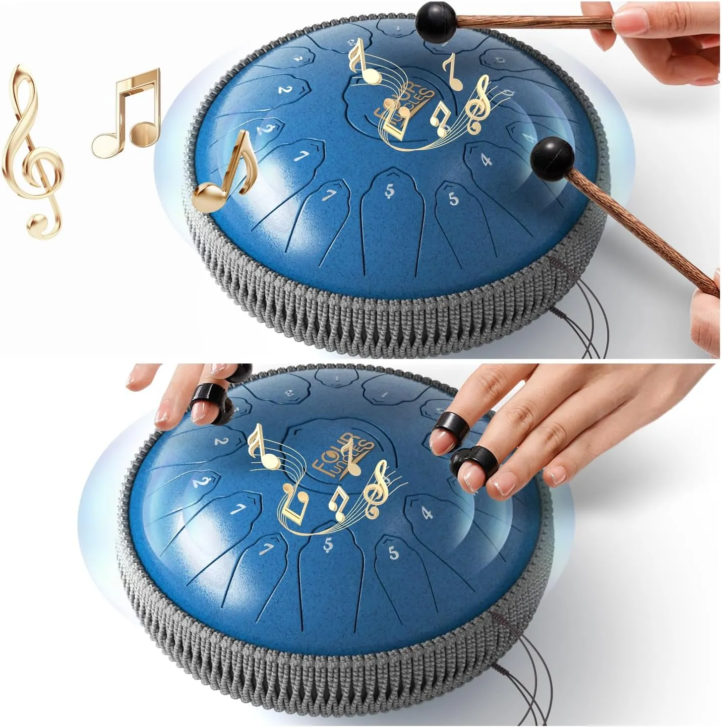 FOUR UNCLES Rain Drum for Outside, Steel Tongue Drum -13 Inch 15 Notes - Hand Pan Drums with Travel Bag,Music Book & Mallets, Musical Instruments Gifts for Family and Friends