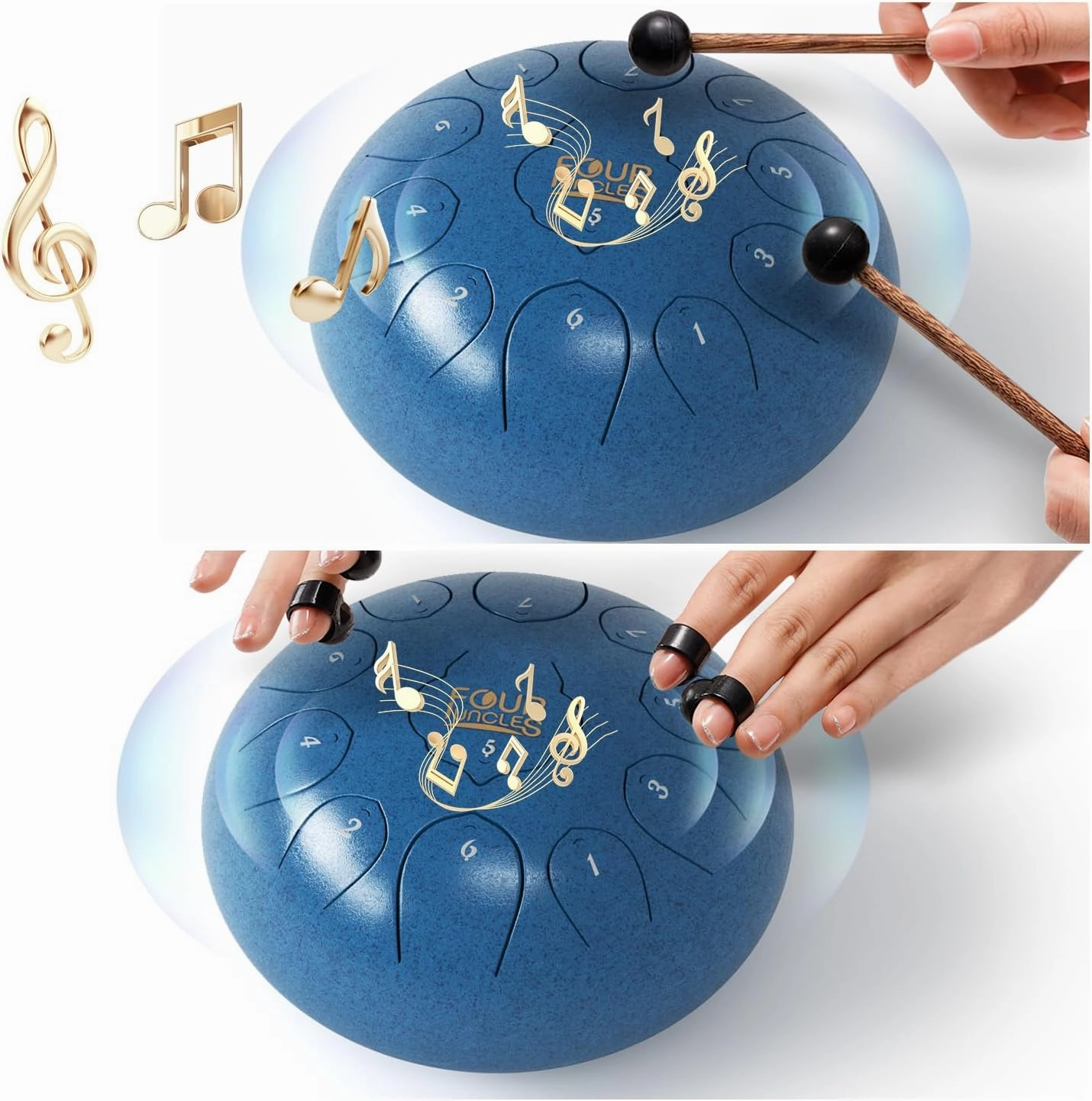 FOUR UNCLES Rain Drum for Outside, Steel Tongue Drum -10 Inch 11 Notes - Hand Pan Drums with Travel Bag,Music Book & Mallets, Musical Instruments Gifts for Family and Friends