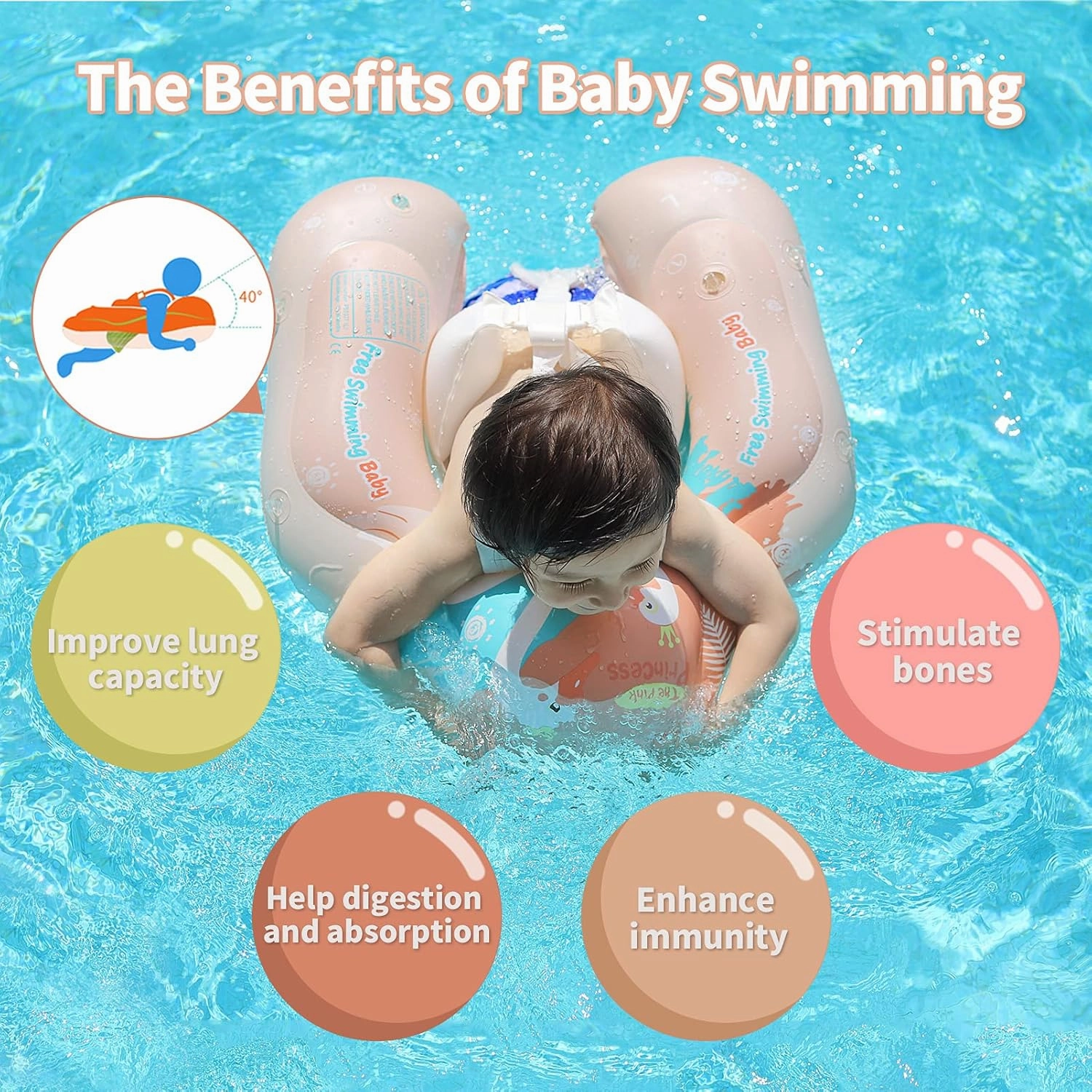 Free Swimming Baby Inflatable Baby Swim Float with Sun Canopy Size Improved Infant Pool Floaties Swimming Pool Toys for The Age of 3-36 Months (Pink, X-Large)