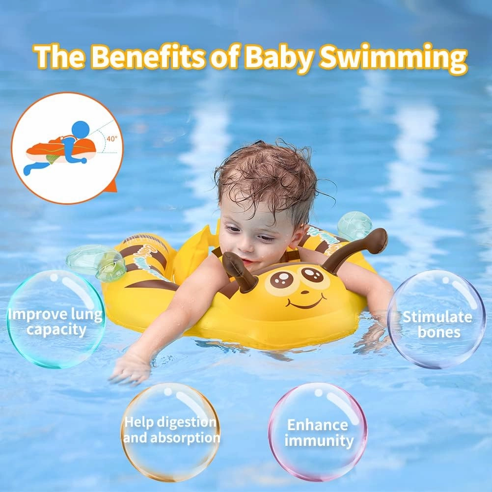 Free Swimming Baby Inflatable Baby Swim Float with Sun Canopy Size Improved Infant Pool Floaties Swimming Pool Toys for The Age of 3-36 Months(Yellow, Large)