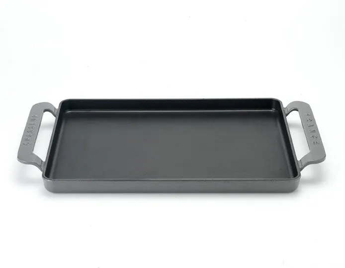 French Rectangular Enameled Cast Iron Griddle, 14-Inch, Caviar Grey