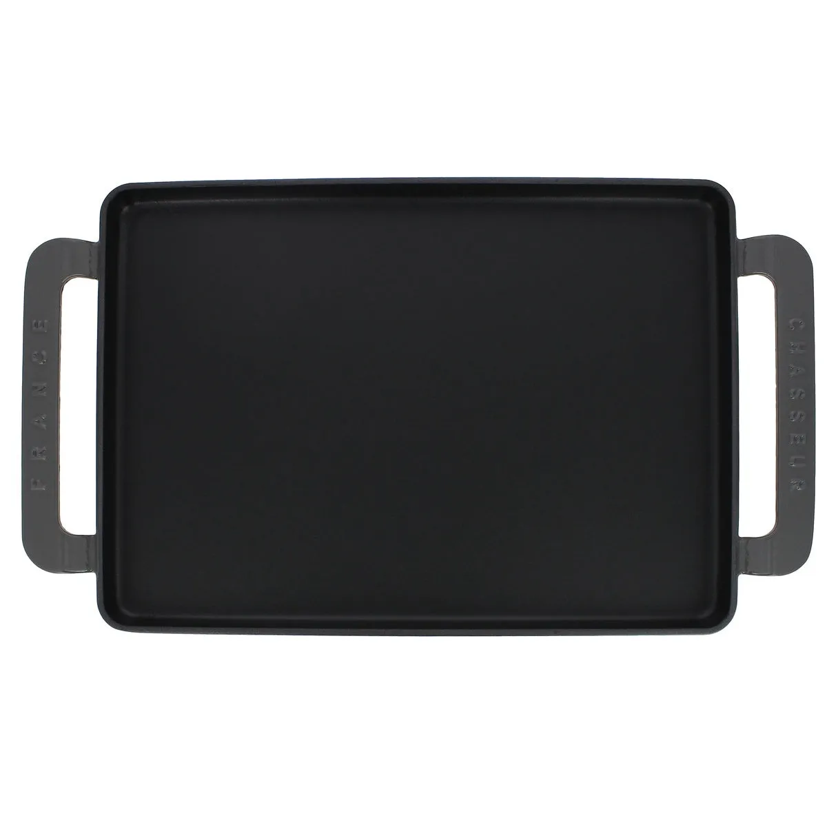 French Rectangular Enameled Cast Iron Griddle, 14-Inch, Caviar Grey