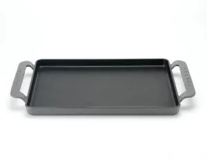 French Rectangular Enameled Cast Iron Griddle, 14-Inch, Caviar Grey