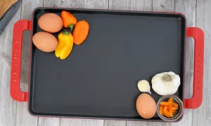 French Rectangular Enameled Cast Iron Griddle, 14-Inch, Red