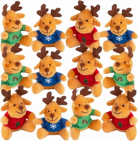 Fun Express Reindeer Plush With T-Shirts | 4.5' | Assorted Colors | Pack of 12