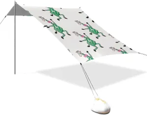 Funny Horse Dancing White Green Designed UPF50  Beach Cabana Easy Setup Large Portable Sun Shelter with Sand Shovel, Sandbags for Camping, Picnics, Backyard & Fishing reposeras para Playa