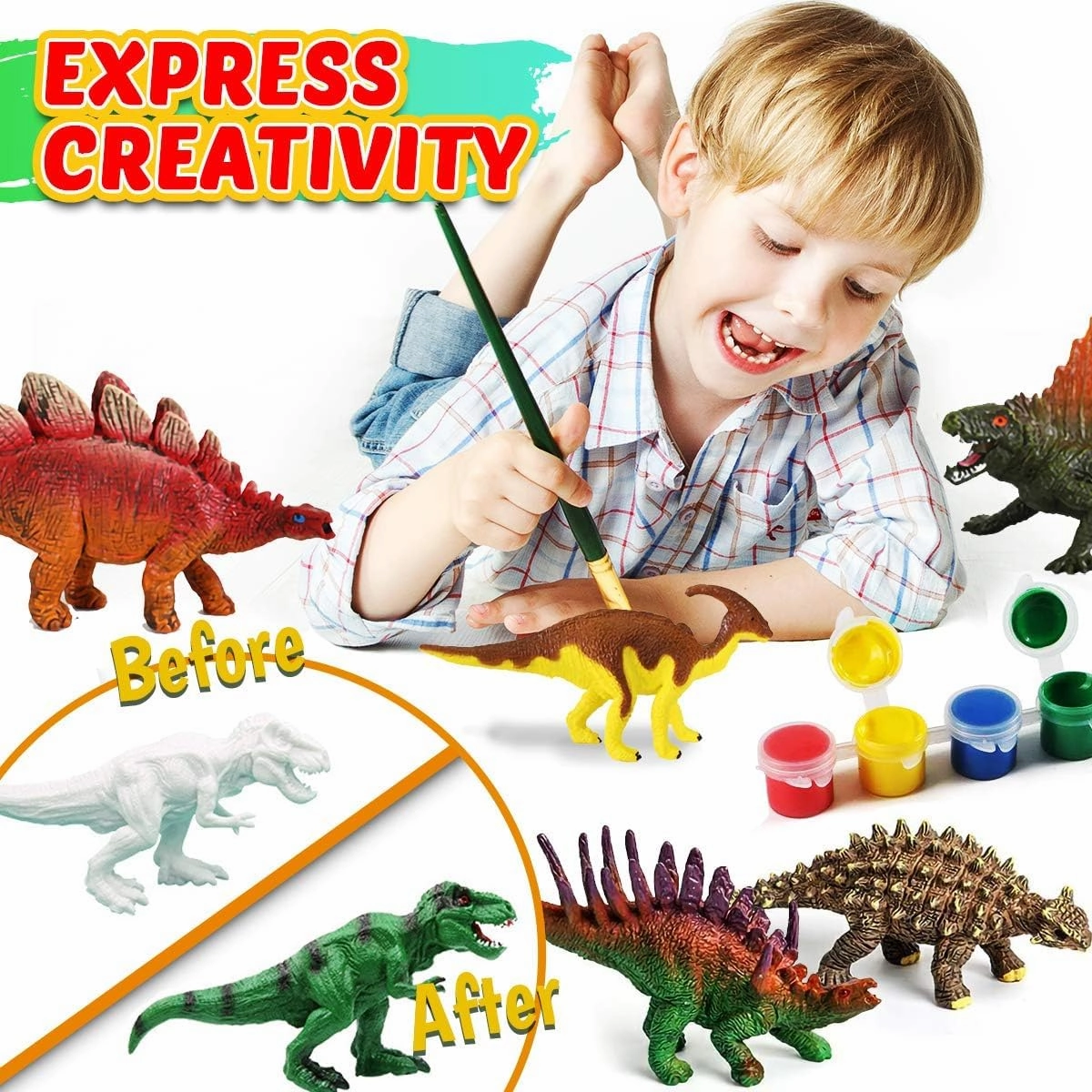 FUNZBO Dinosaur Painting Kits for Kids, Arts and Crafts Supplies Set for Kids, Toys for 3 4 5 6 7 8 9 10 11 12 Years Old Toddlers Boys Easter Gifts