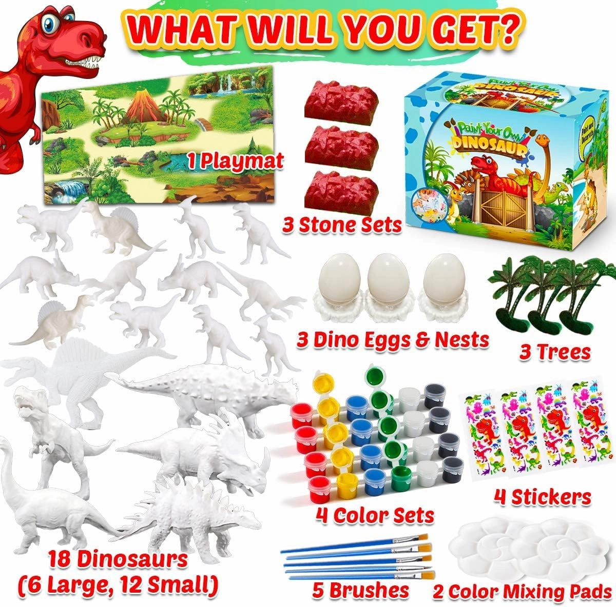 FUNZBO Dinosaur Painting Kits for Kids, Arts and Crafts Supplies Set for Kids, Toys for 3 4 5 6 7 8 9 10 11 12 Years Old Toddlers Boys Easter Gifts