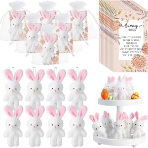 Fuutreo 12 Sets Stuffed Animal Gift - Mini Plush Bunny Doll, Small White Bunnies, Hug Card, Organza Bags - Sweet Favors for Teacher Students Party