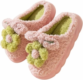 Fuzzy Knit House Slippers with Pom Poms, Women's & Men's Indoor Warm Slippers (pink, Adult, Women, 8, Numeric, US Footwear Size System, Medium)