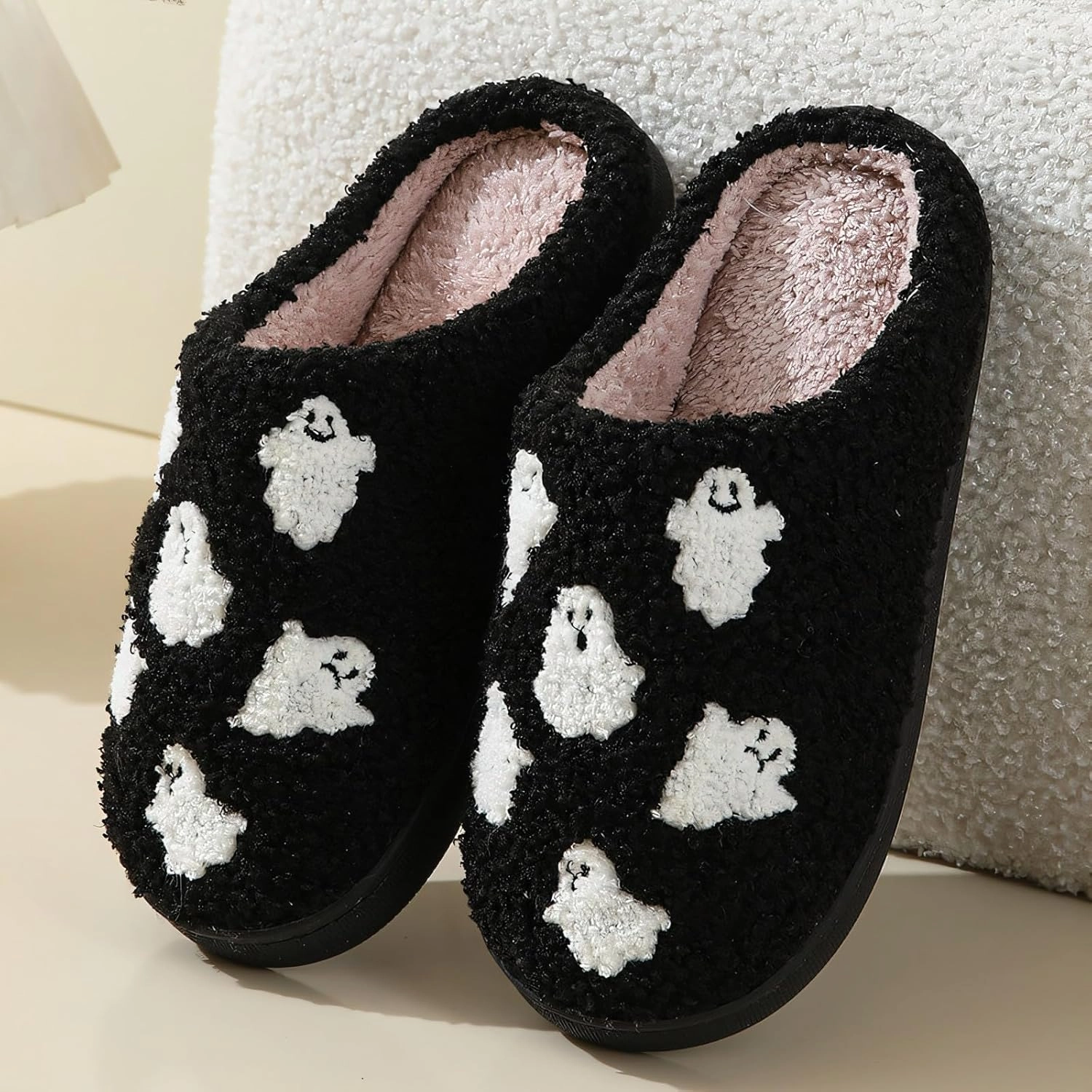 Ghost Slippers for Women Men, 2024 New Halloween Slippers Pumpkin Slippers Cute Fuzzy Soft House Slippers for Spooky Season