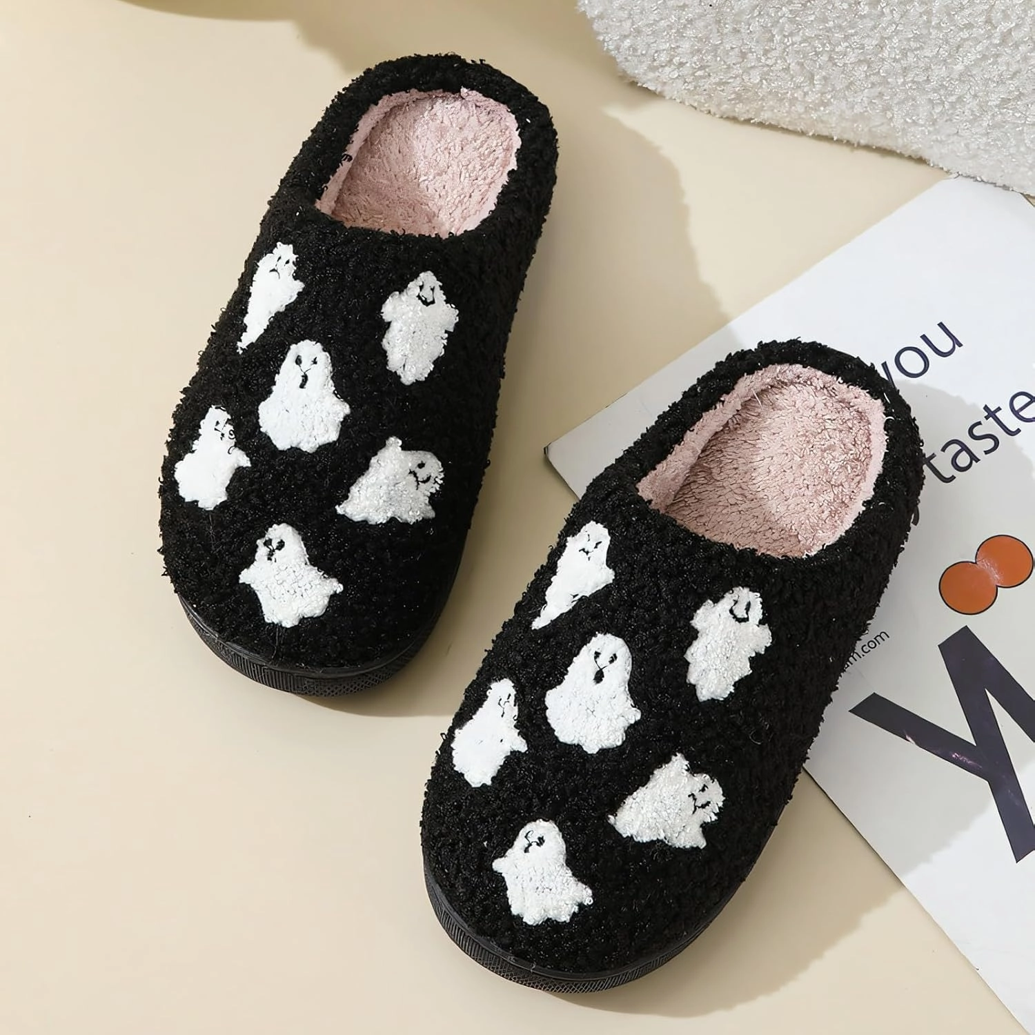 Ghost Slippers for Women Men, 2024 New Halloween Slippers Pumpkin Slippers Cute Fuzzy Soft House Slippers for Spooky Season