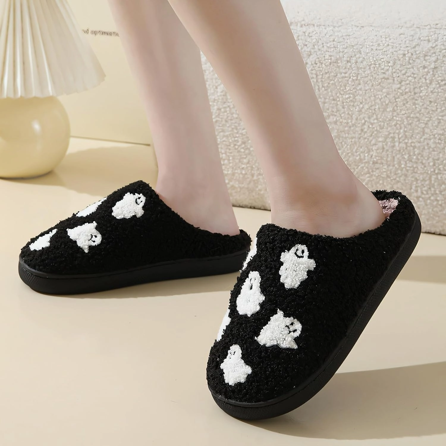 Ghost Slippers for Women Men, 2024 New Halloween Slippers Pumpkin Slippers Cute Fuzzy Soft House Slippers for Spooky Season
