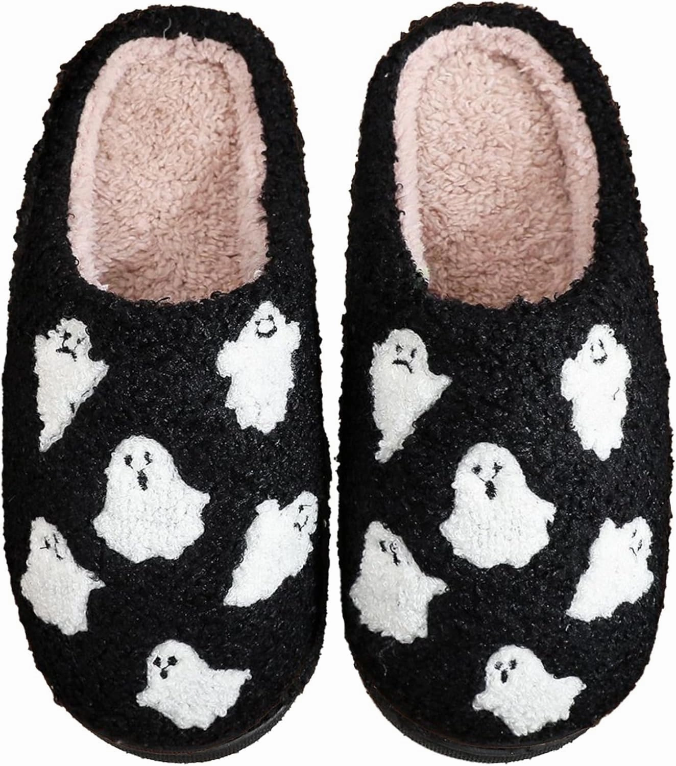 Ghost Slippers for Women Men, 2024 New Halloween Slippers Pumpkin Slippers Cute Fuzzy Soft House Slippers for Spooky Season