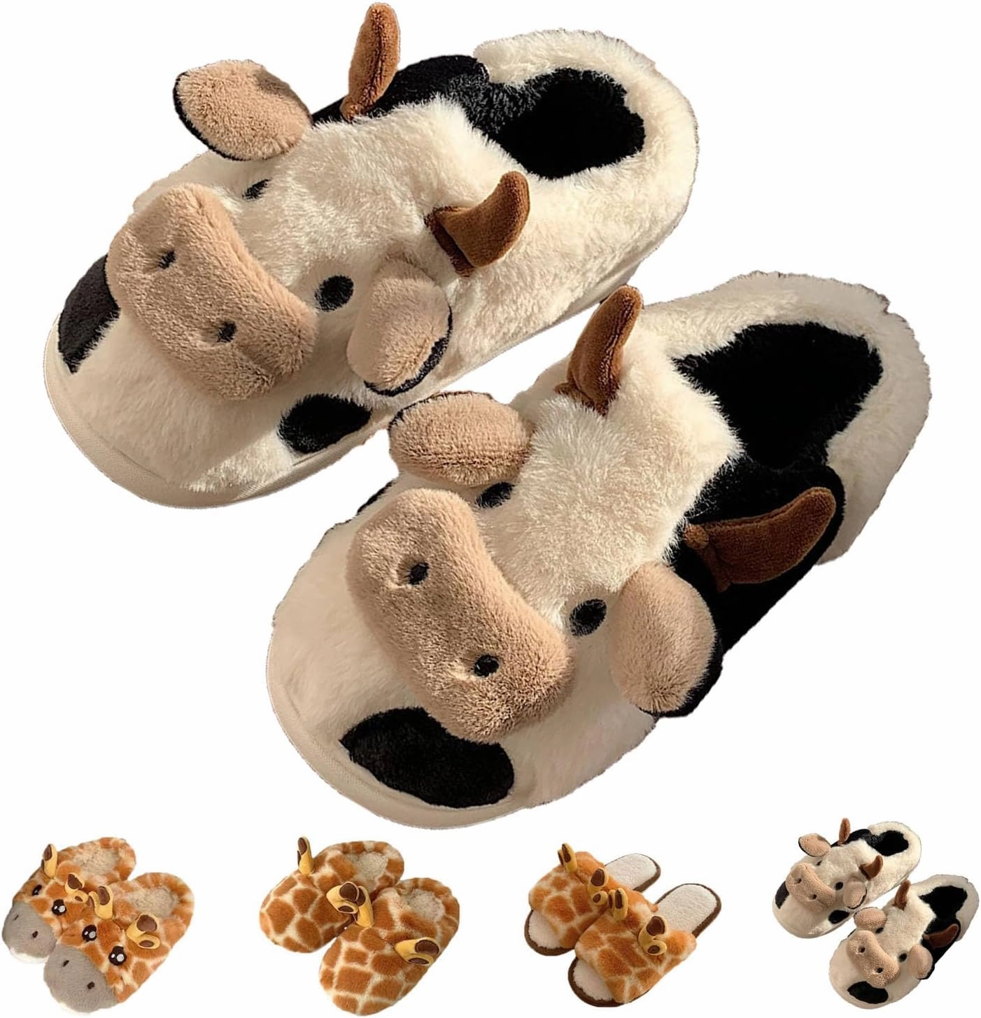 Giraffe Slippers, Giraffe Slides for Women Men Cute Cozy Fluffy 3D Giraffe Shape Home Slippers for Kids & Adults Slippers Christmas (5-6, Cow Slippers)