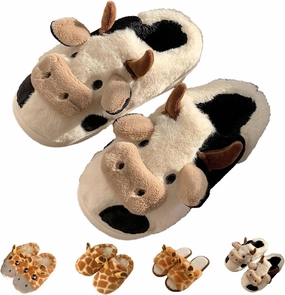 Giraffe Slippers, Giraffe Slides for Women Men Cute Cozy Fluffy 3D Giraffe Shape Home Slippers for Kids & Adults Slippers Christmas (5-6, Cow Slippers)