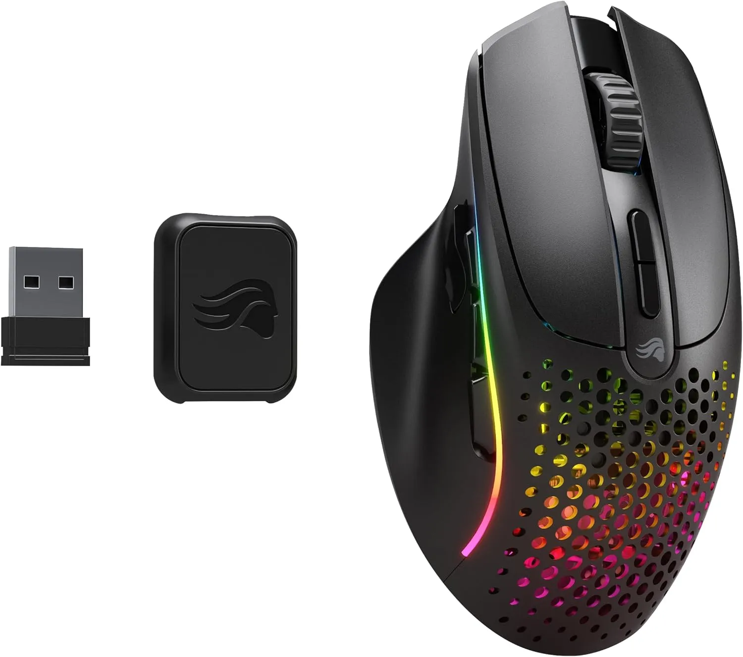Glorious Gaming Model I 2 Wireless Gaming Mouse - Hybrid 2.4Ghz & Bluetooth, 75g Superlight, 9 Buttons (2 Swappable), RGB, PTFE Feet, MMO/MOBA/FPS, Long Battery Life, Side Thumb Rest - Black