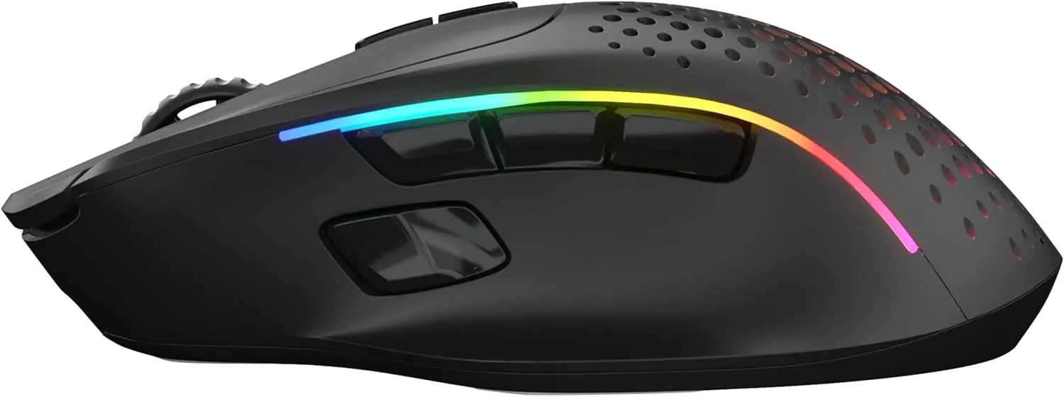 Glorious Gaming Model I 2 Wireless Gaming Mouse - Hybrid 2.4Ghz & Bluetooth, 75g Superlight, 9 Buttons (2 Swappable), RGB, PTFE Feet, MMO/MOBA/FPS, Long Battery Life, Side Thumb Rest - Black