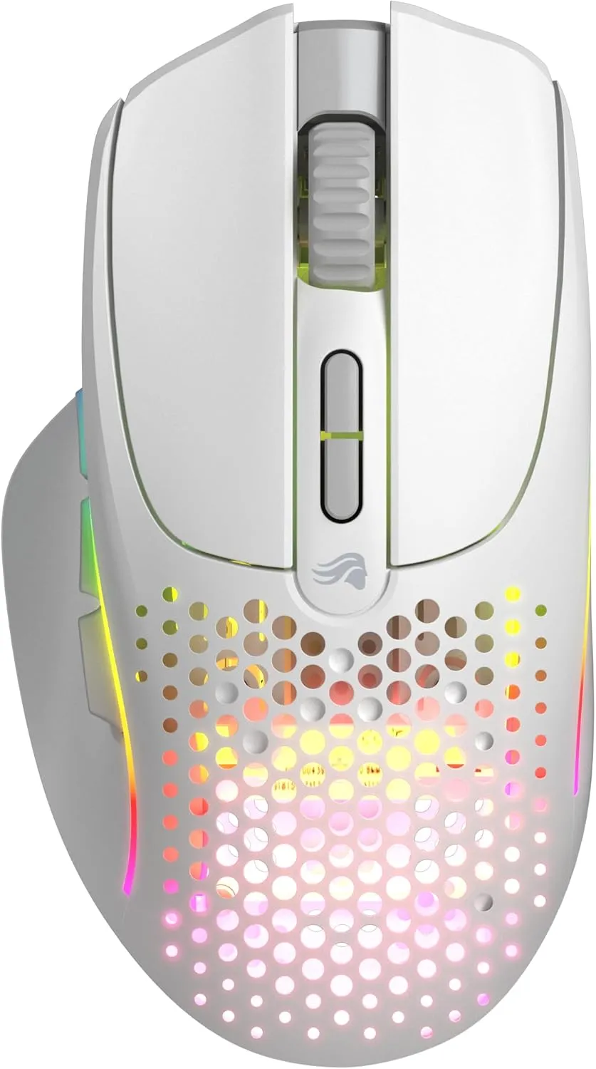 Glorious Gaming Model I 2 Wireless Gaming Mouse - Hybrid 2.4Ghz & Bluetooth, 75g Superlight, 9 Buttons (2 Swappable), RGB, PTFE Feet, MMO/MOBA/FPS, Long Battery Life, Side Thumb Rest - White