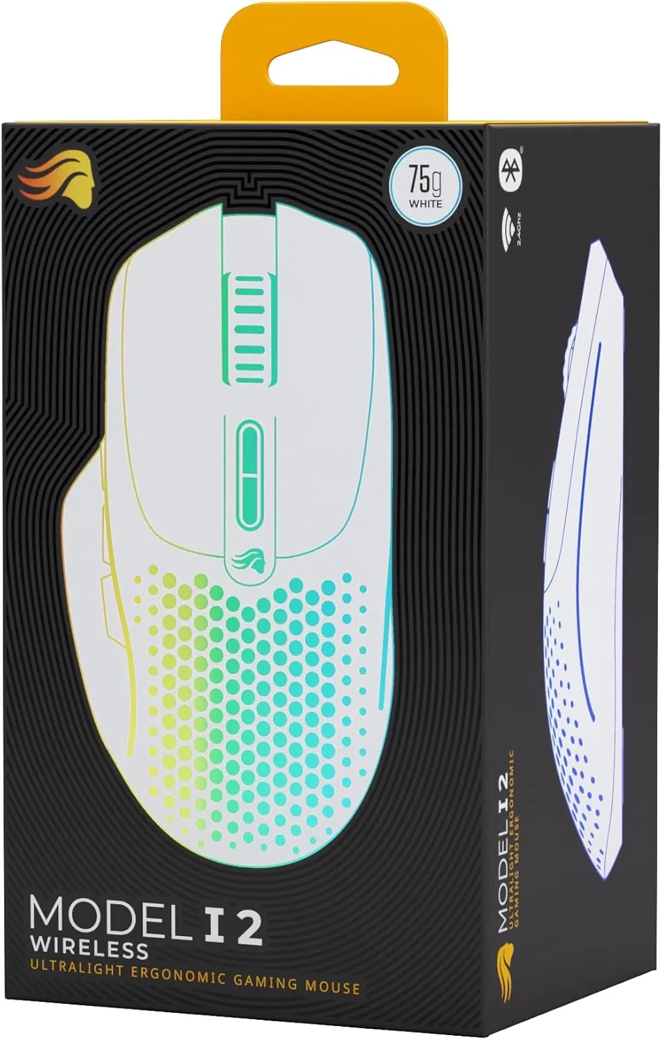 Glorious Gaming Model I 2 Wireless Gaming Mouse - Hybrid 2.4Ghz & Bluetooth, 75g Superlight, 9 Buttons (2 Swappable), RGB, PTFE Feet, MMO/MOBA/FPS, Long Battery Life, Side Thumb Rest - White