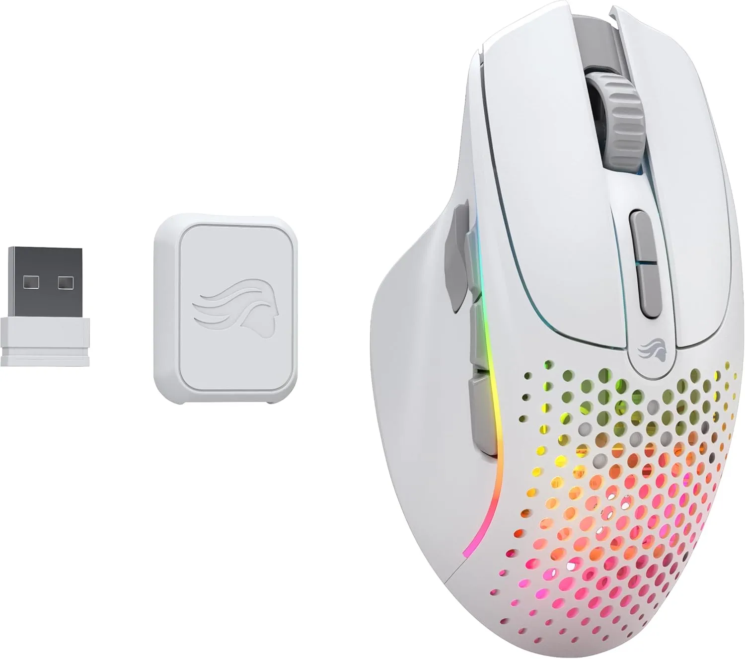 Glorious Gaming Model I 2 Wireless Gaming Mouse - Hybrid 2.4Ghz & Bluetooth, 75g Superlight, 9 Buttons (2 Swappable), RGB, PTFE Feet, MMO/MOBA/FPS, Long Battery Life, Side Thumb Rest - White