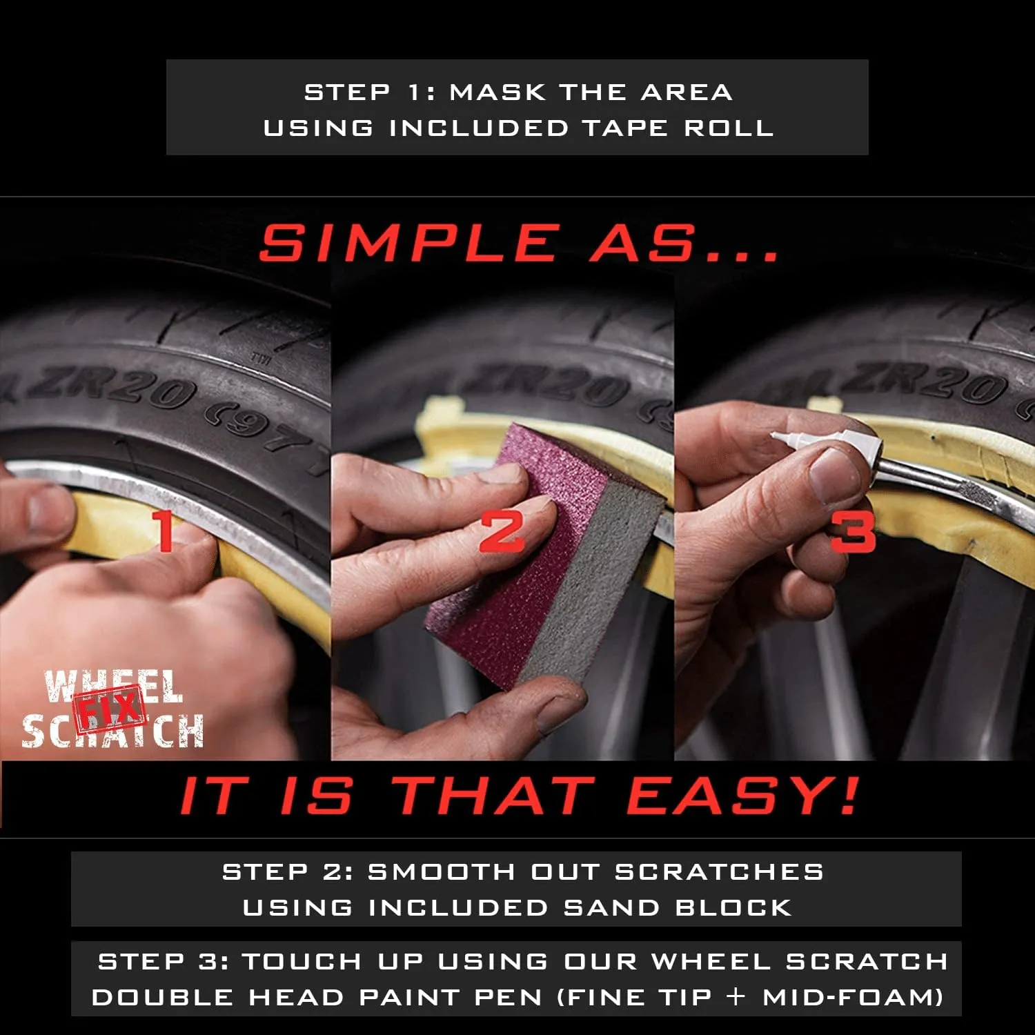 Gloss Black Rim Touch Up Paint Kit, Car Wheel Scratch Repair Kit, Wheel Touch Up Paint Pen, curb rim repair kit, curb rash repair Kit, Universal Rim Alloy Gloss Black Wheel Paint (Gloss Black)