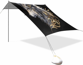 Gold Wolfs Beach Tent & Canopy UPF50  Protection Water-Resistant Outdoor Sun Shade Includes Sand Shovel, Sandbags, Stability Poles for Camping, Fishing, Backyard Fun