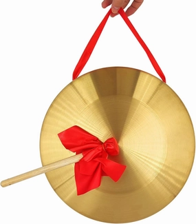 Gong Instrument (12.6inch/32cm),Chinese Traditional Percussion Instrument Brass Gong with Wooden Mallet and Red Hanging Ribbon, Suitable for Wedding Opening Celebration…