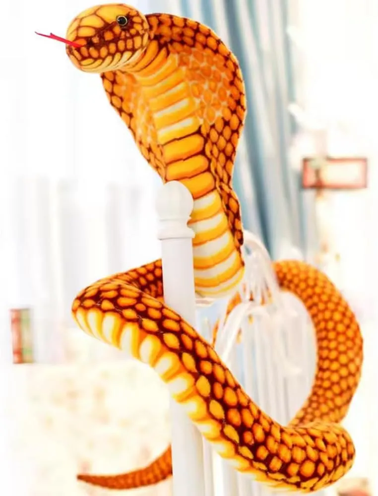 GracesDawn Snake Stuffed Animals, Large Cobra Plush Toys, high Imitation Cobra Soft Toys, Prop Animal Party Decorations, Children's Toy Gifts (Yellow 67 inches Long)