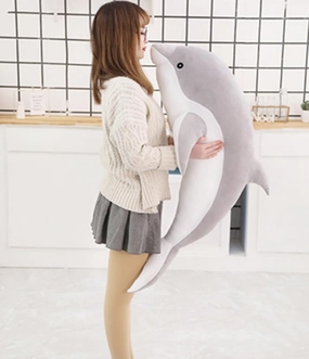 GracesDawn Dolphin Filled Animal Plush Pillow, Super Soft Doll, Large Marine Animal Plush Toy, Suitable as a Sleeping mat Gift for Boys and girls39 inches Long (Grey)