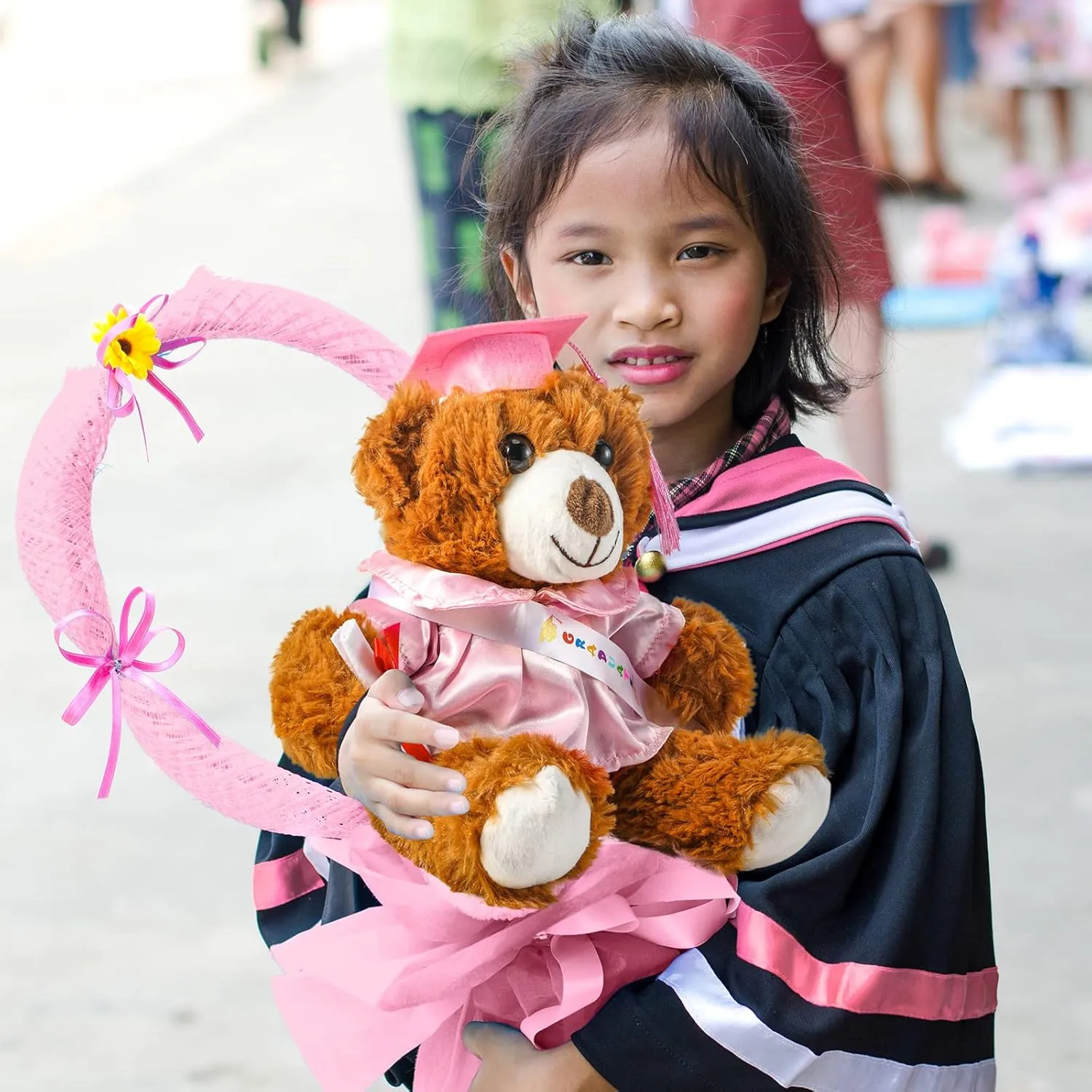 Graduation Bear 2025 with Gown Cap Tassel 14” Pink Graduation Stuffed Animal Plush Bear Toy for Class of 2025 Prek Preschool Kindergarten High School College Graduate Gift